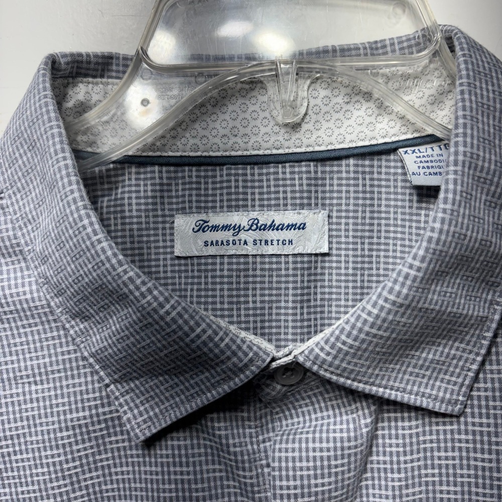 Tommy Bahama Sarasota Stretch Mens XXL Grey White Grid Long Sleeve Button Shirt - Picture 3 of 15